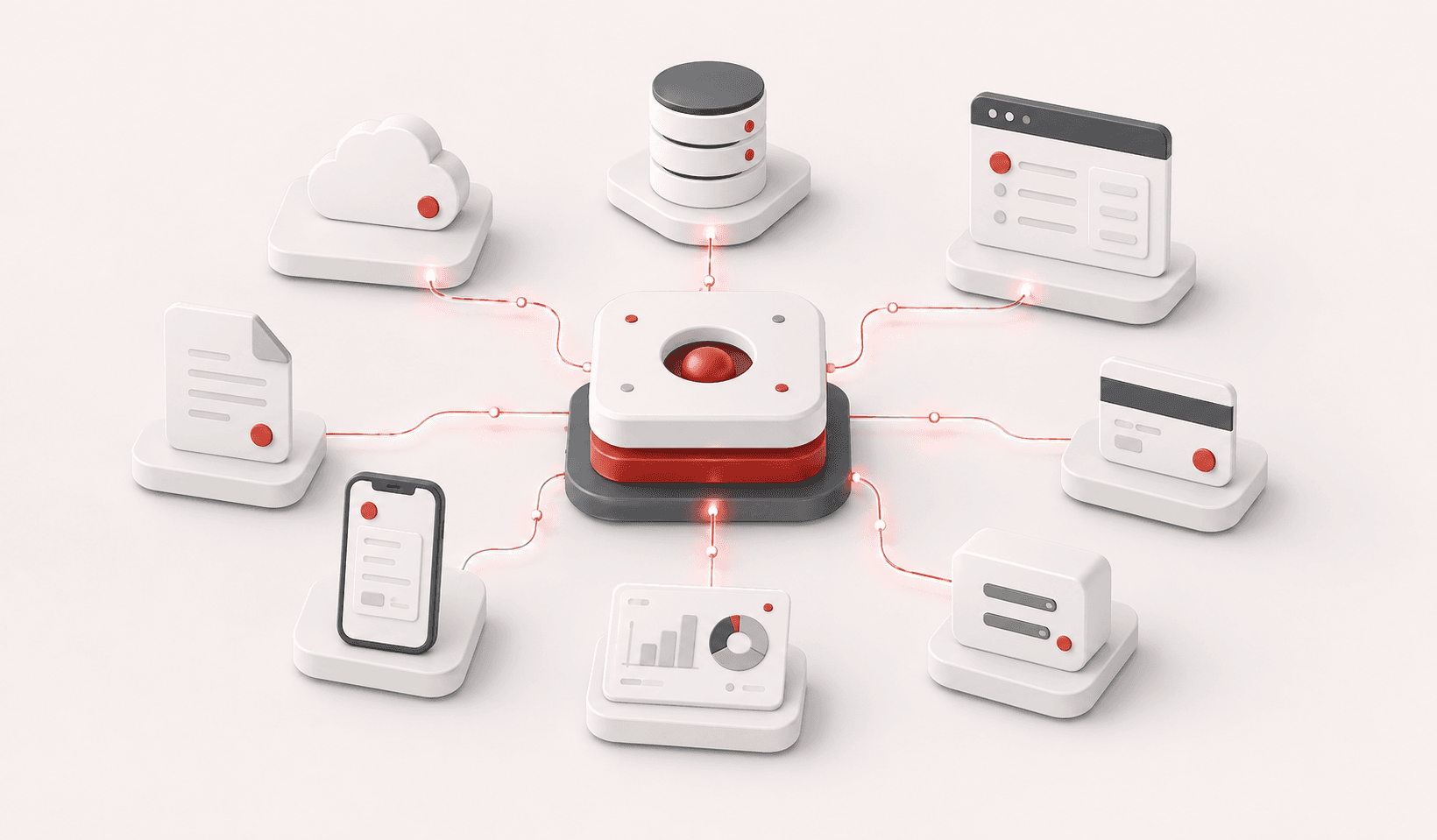 Hub central de APIs conectando sistemas empresariales
